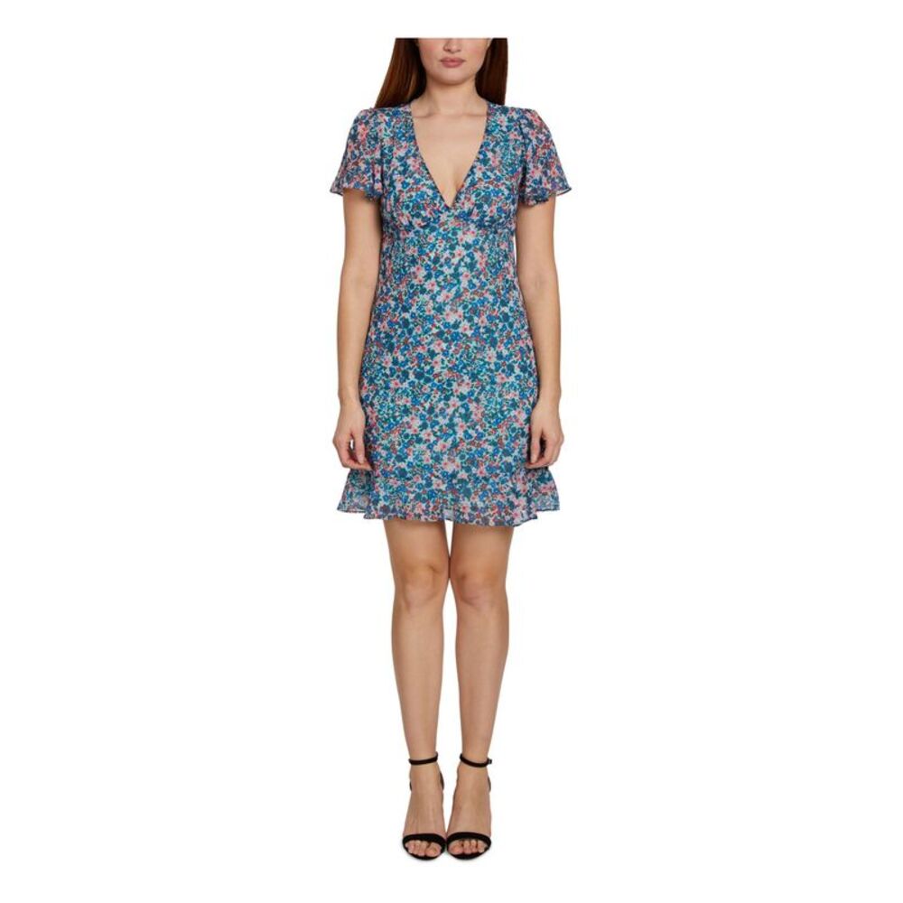 SAGE COLLECTIVE Womens Turquoise Short Sleeve A-Line Dress Petites 12P